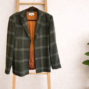 Valentino Italian Tailored Blazer - Smoky Olive Gray Windowpane - Size 12